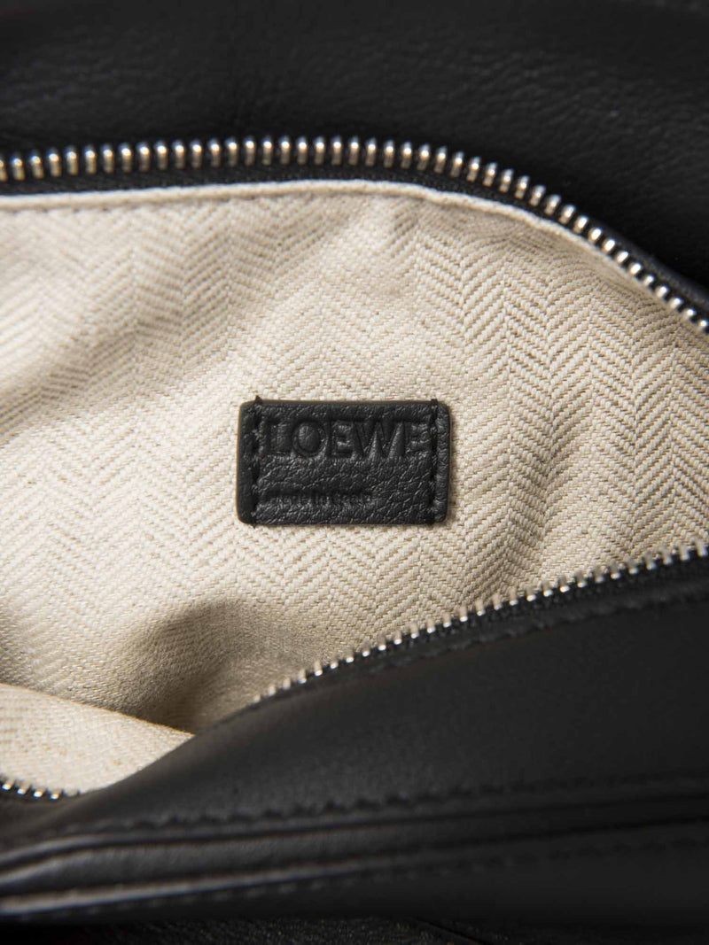 Loewe Logo Leather Mini Puzzle Messenger Bag Black Silver-designer resale