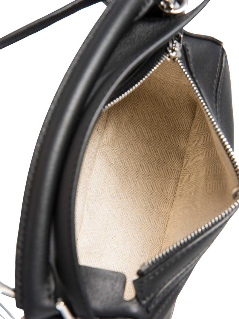 Loewe Logo Leather Mini Puzzle Messenger Bag Black Silver-designer resale