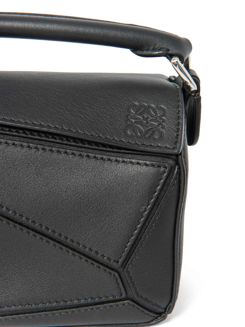 Loewe Logo Leather Mini Puzzle Messenger Bag Black Silver-designer resale