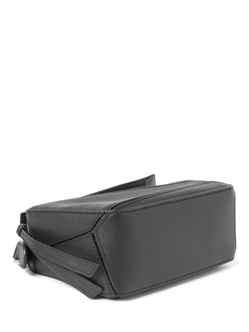 Loewe Logo Leather Mini Puzzle Messenger Bag Black Silver-designer resale