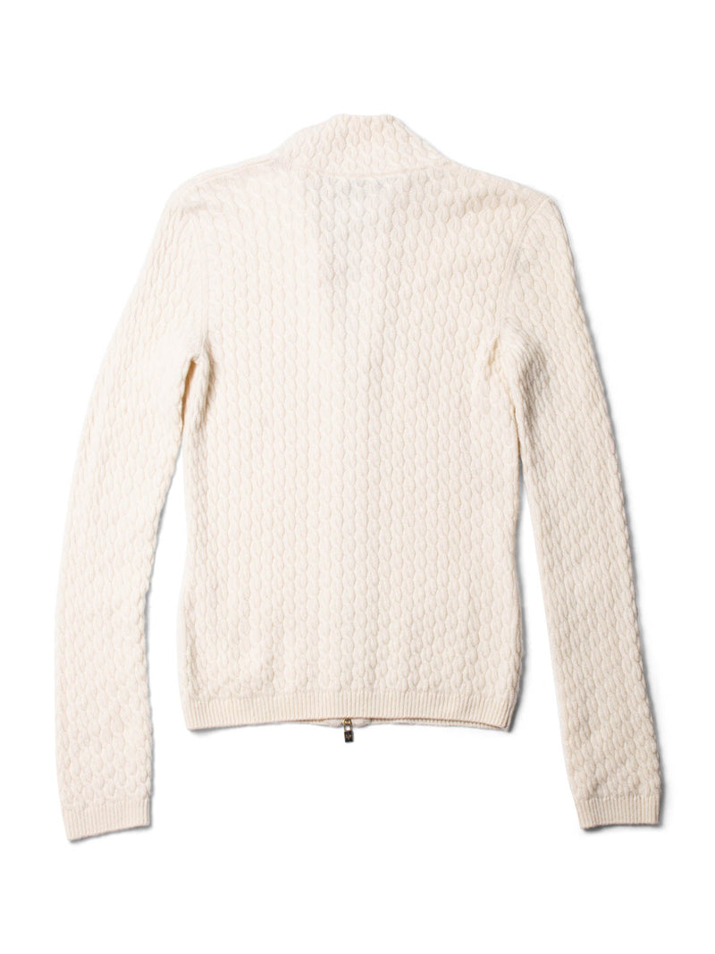 Loro Piana Baby Cashmere Cable Knit Zippered Sweater Ivory Gold-designer resale