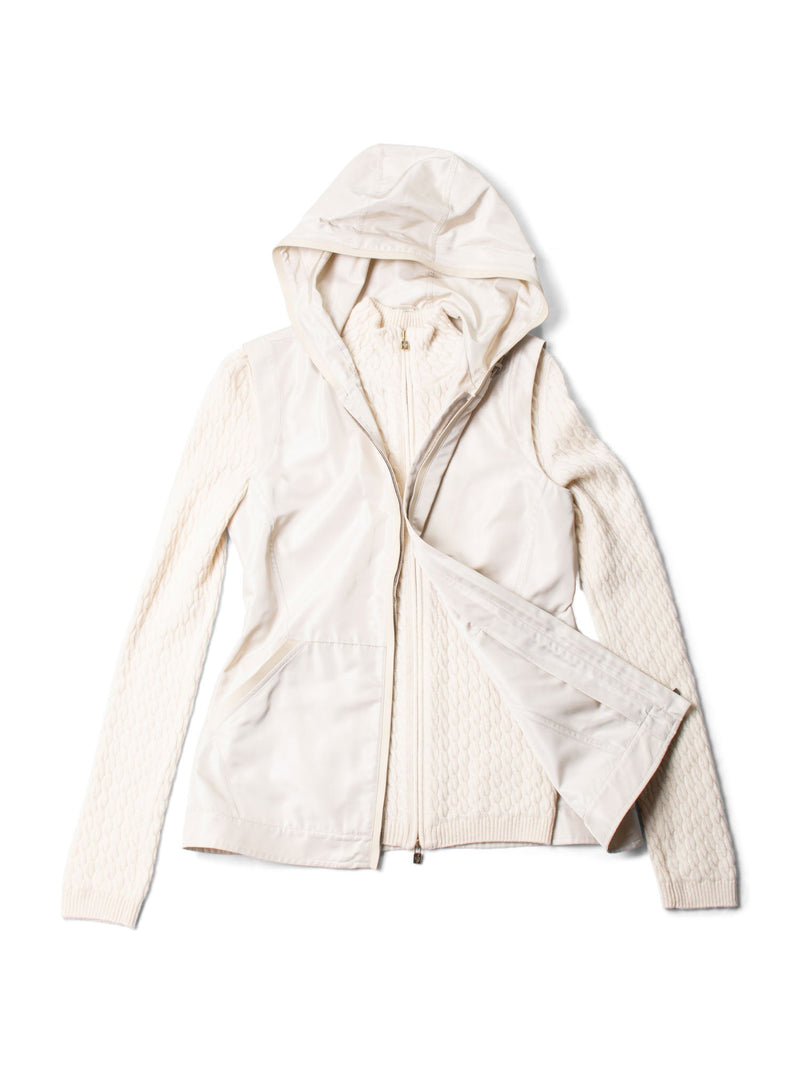 Loro Piana Baby Cashmere Cable Knit Zippered Sweater Ivory Gold-designer resale