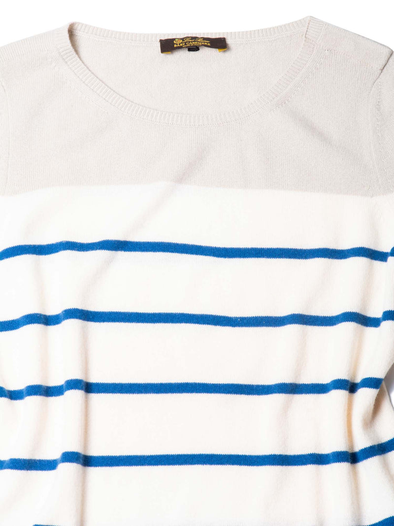 Loro Piana Baby Cashmere Striped Two Tone Unisex Sweater Cream Beige Blue-designer resale