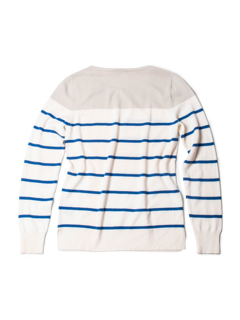 Loro Piana Baby Cashmere Striped Two Tone Unisex Sweater Cream Beige Blue-designer resale