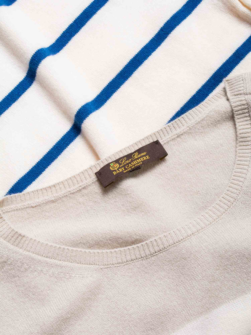 Loro Piana Baby Cashmere Striped Two Tone Unisex Sweater Cream Beige Blue-designer resale
