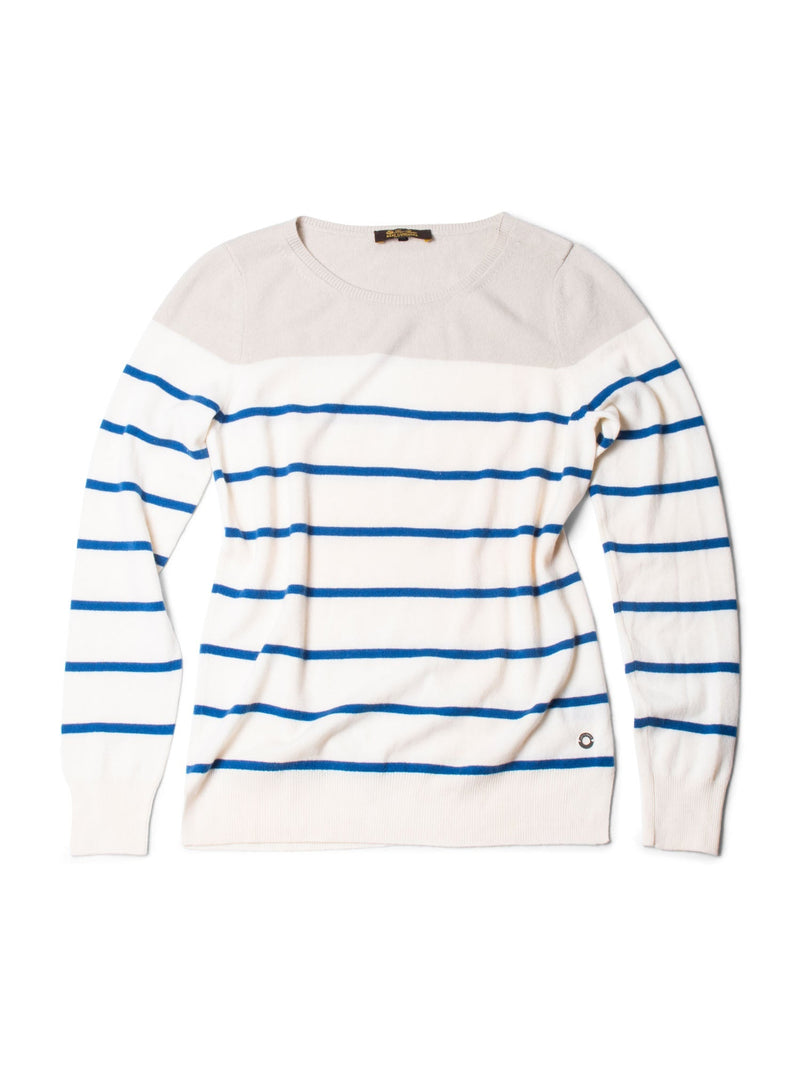 Loro Piana Baby Cashmere Striped Two Tone Unisex Sweater Cream Beige Blue-designer resale