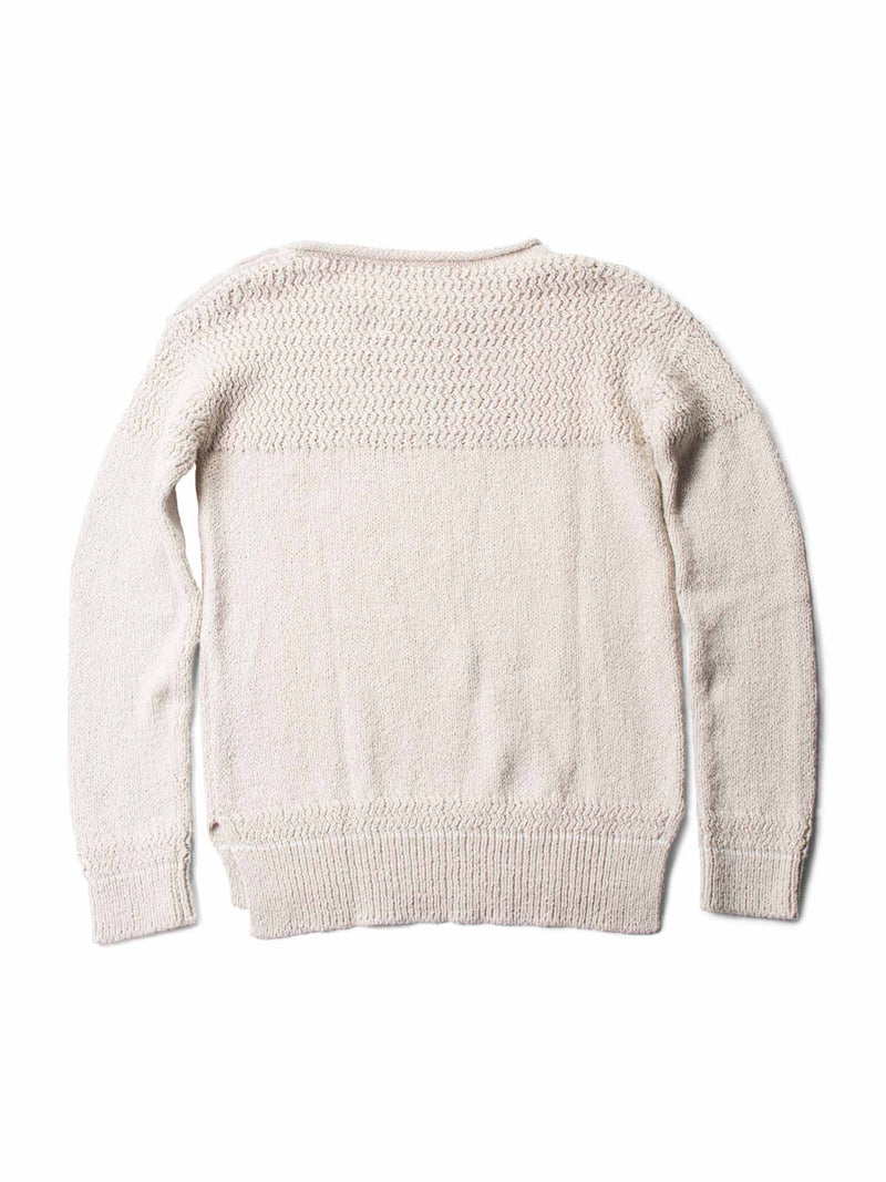 Loro Piana Cashmere Button Cable Knit Detail Sweater Ivory Taupe-designer resale