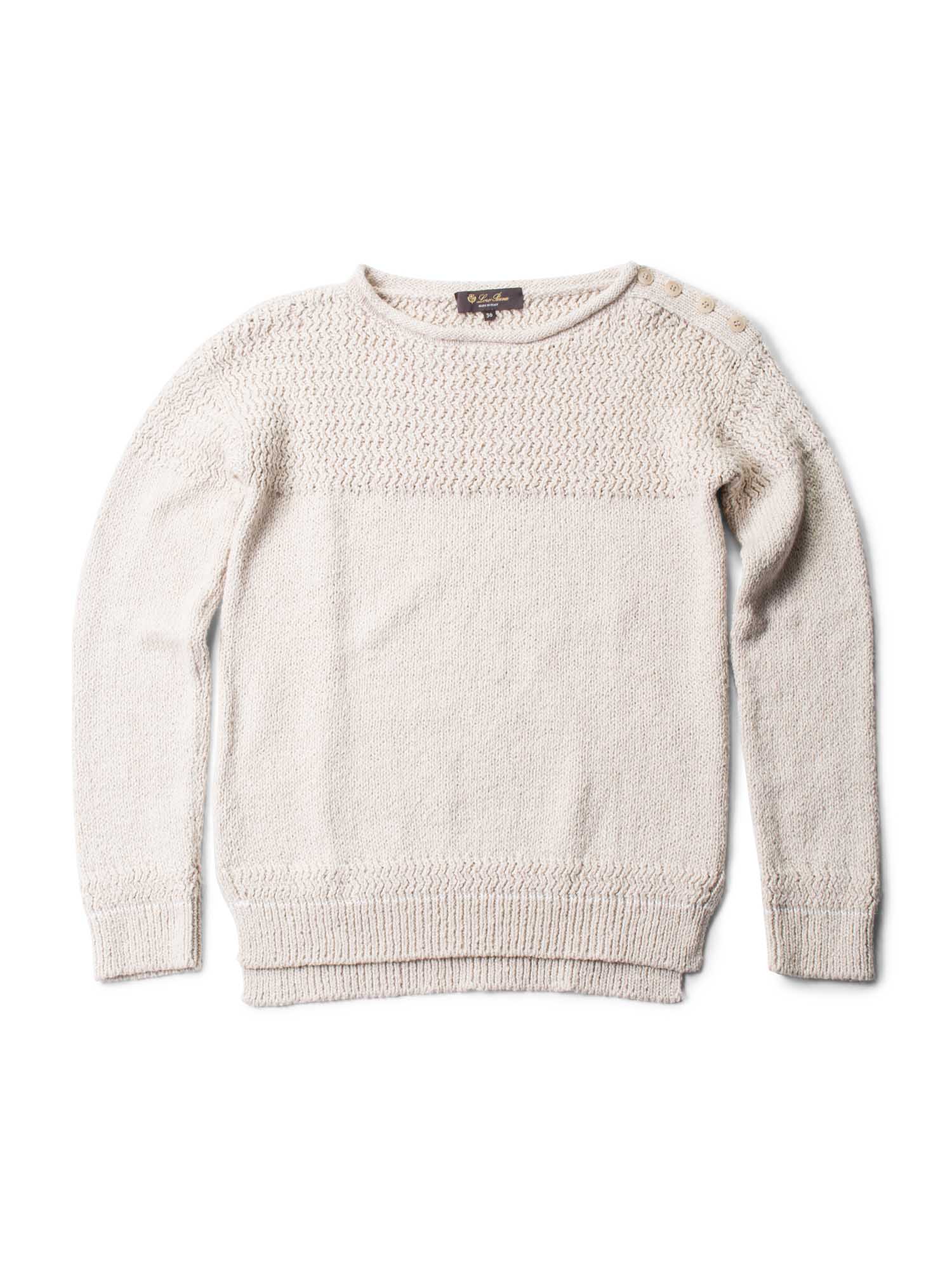 Loro Piana Cashmere Button Cable Knit Detail Sweater Ivory Taupe-designer resale