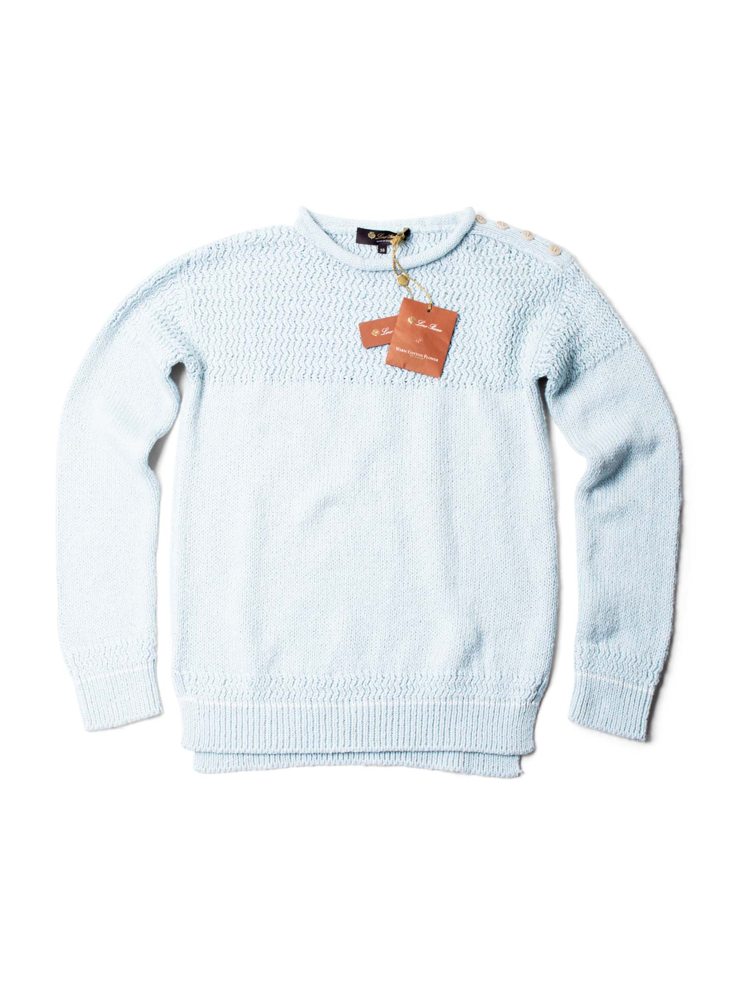 Loro Piana Cashmere Button Detail Sweater Light Blue-designer resale