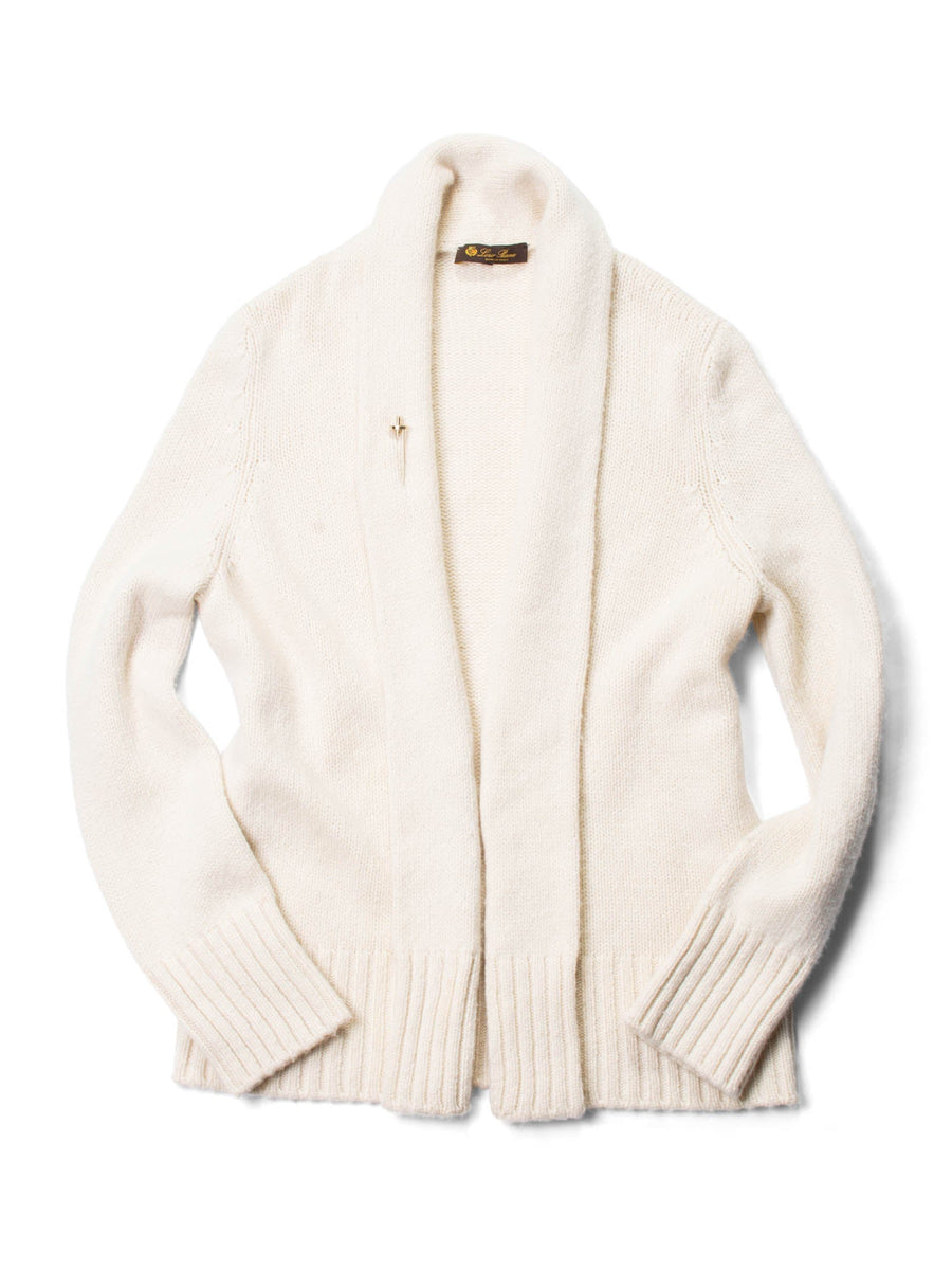 TABARONIcashmere (loro piana yarnカーディガン白 Loro Piana Cashmere Pin Knitted Cardigan Ivory