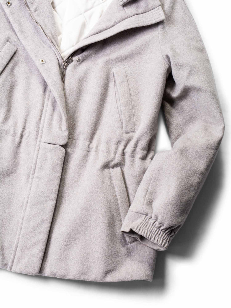 Loro Piana Cashmere Quilted Cinched Waist Coat Heather Grey-designer resale