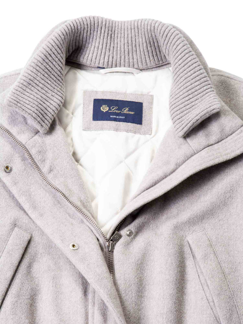 Loro Piana Cashmere Quilted Cinched Waist Coat Heather Grey-designer resale