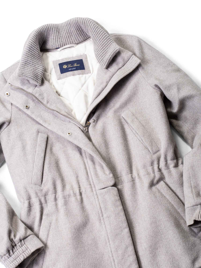 Loro Piana Cashmere Quilted Cinched Waist Coat Heather Grey-designer resale