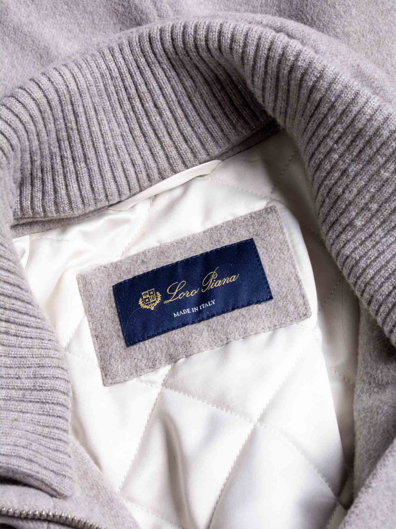 Loro Piana Cashmere Quilted Cinched Waist Coat Heather Grey-designer resale