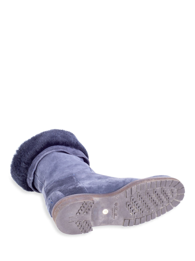 Loro Piana Fur Shearling Boots Navy Blue-designer resale