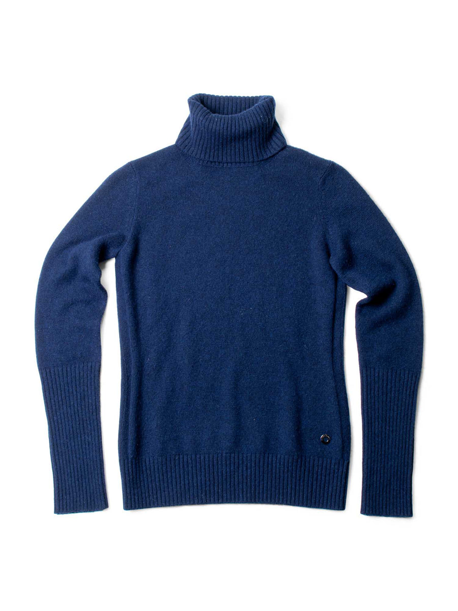Loro Piana Logo Baby Cashmere Turtleneck Sweater Navy Blue