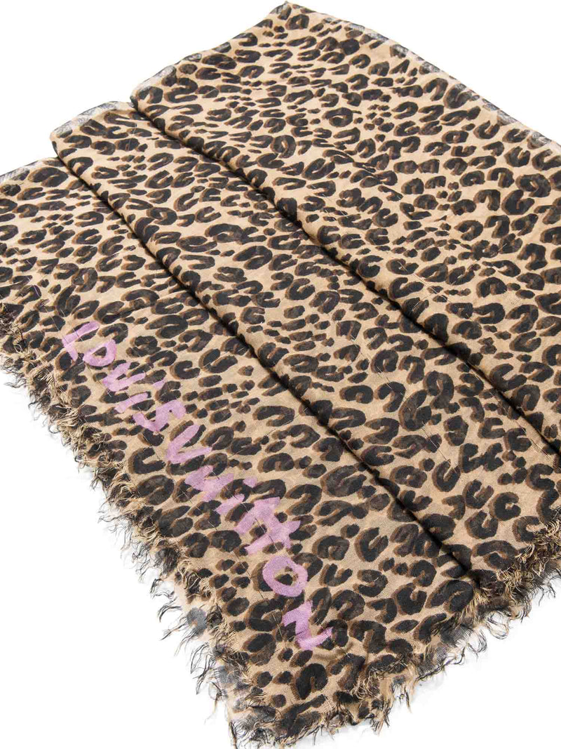 Louis Vuitton Logo Stephen Sprousse Animal Print Shawl Scarf Brown-designer resale
