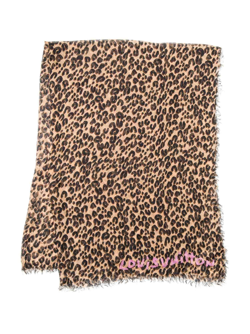 Louis Vuitton Logo Stephen Sprousse Animal Print Shawl Scarf Brown-designer resale