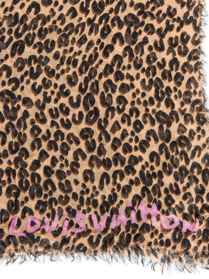 Louis Vuitton Logo Stephen Sprousse Animal Print Shawl Scarf Brown-designer resale
