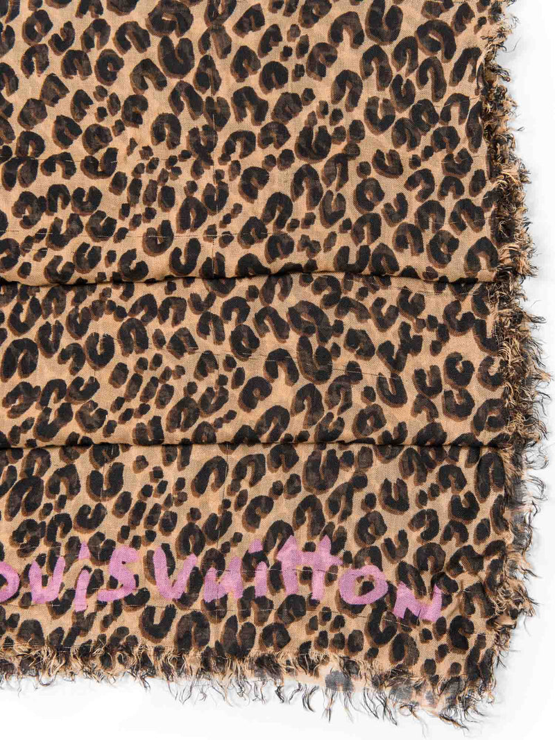 Louis Vuitton Logo Stephen Sprousse Animal Print Shawl Scarf Brown-designer resale