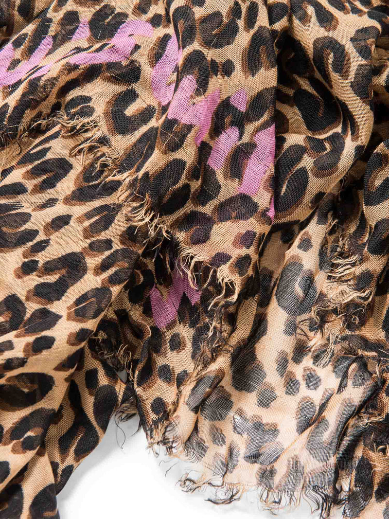Louis Vuitton Logo Stephen Sprousse Animal Print Shawl Scarf Brown-designer resale