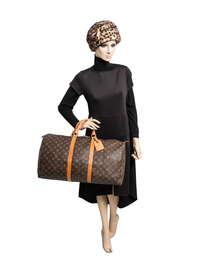 Louis Vuitton Monogram Leather Keepall Bag 55 Brown-designer resale