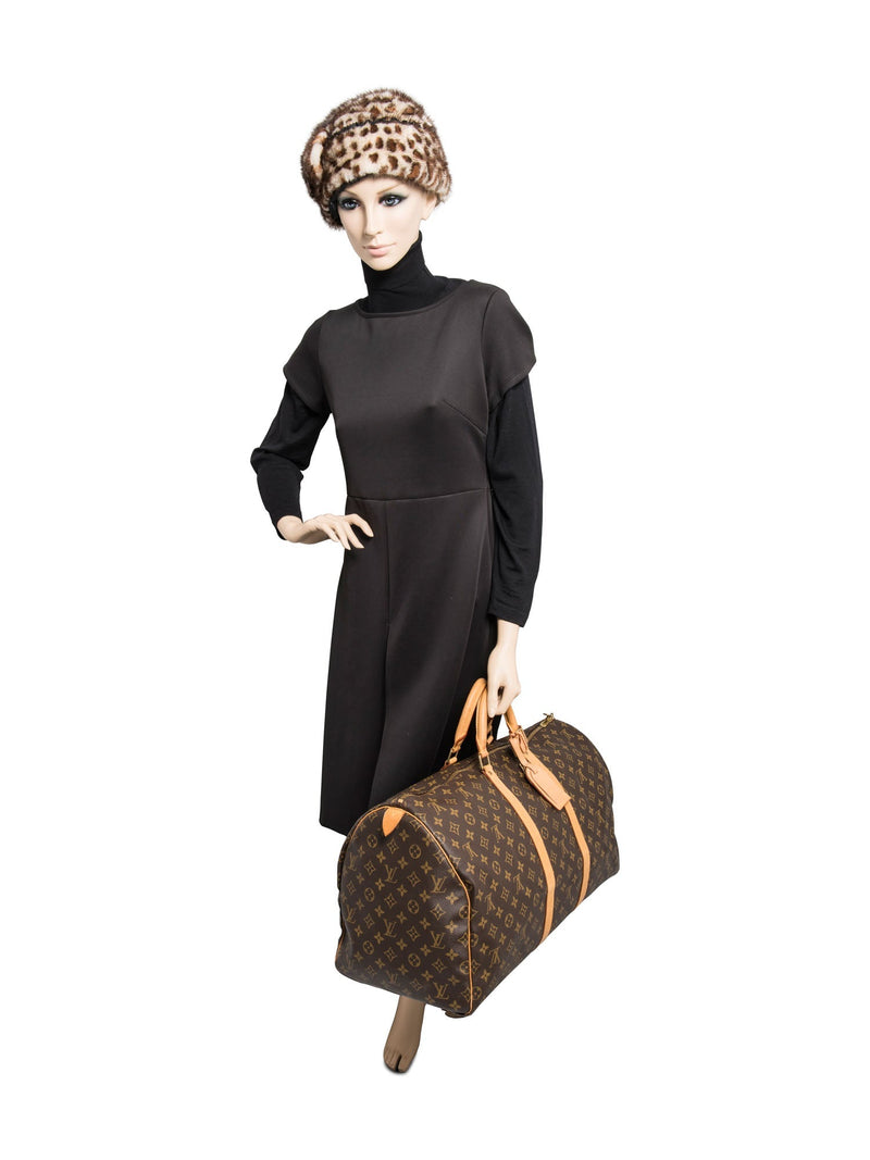 Louis Vuitton Monogram Leather Keepall Bag 55 Brown-designer resale