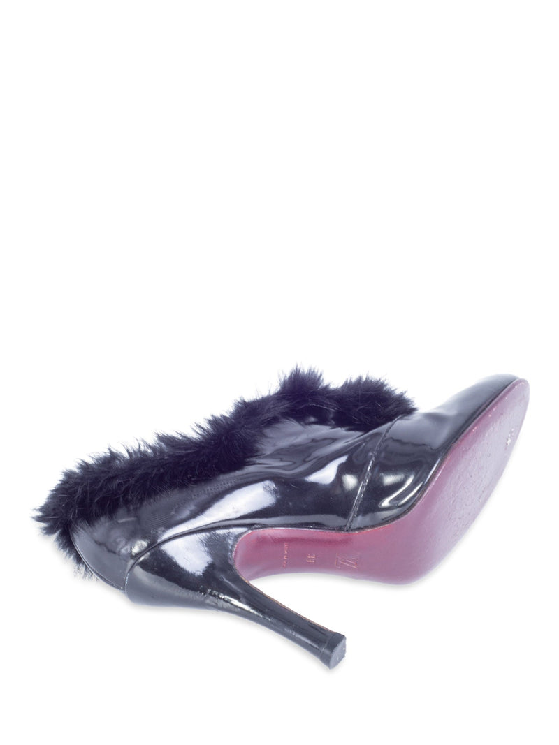 Louis Vuitton Patent Leather Fur Heel Booties Black-designer resale