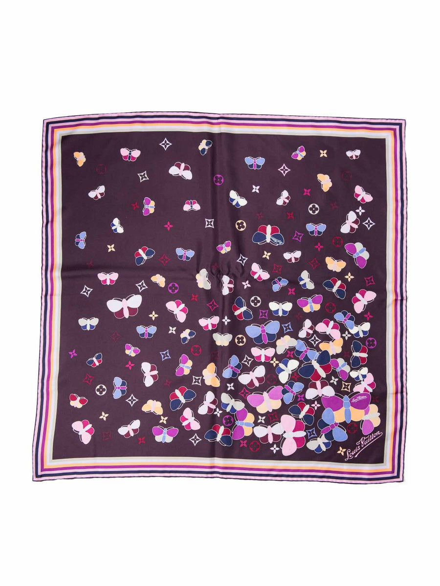 Louis Vuitton Brown Multicolor Silk Printed Butterfly Square Scarf -  Yoogi's Closet