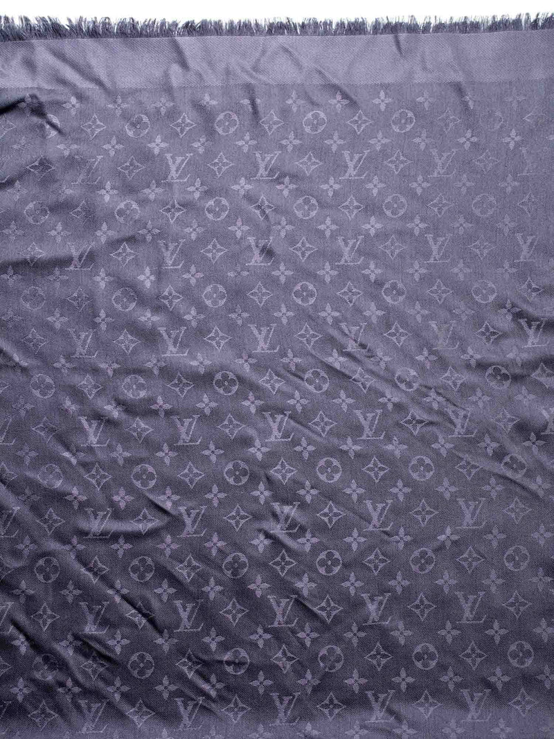 Louis Vuitton Silk Wool Monogram Shawl Navy Grey-designer resale