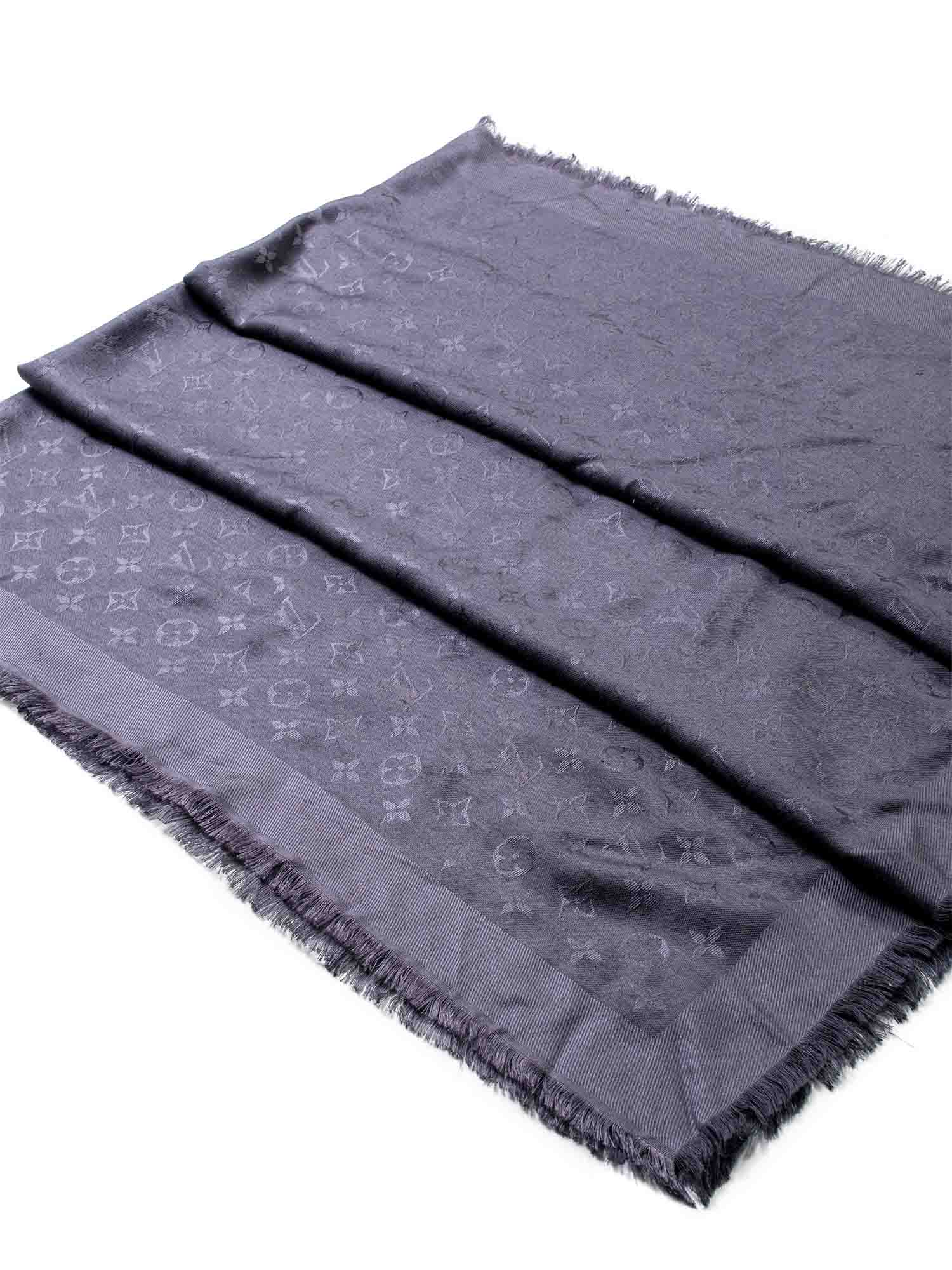 Louis Vuitton Silk Wool Monogram Shawl Navy Grey-designer resale