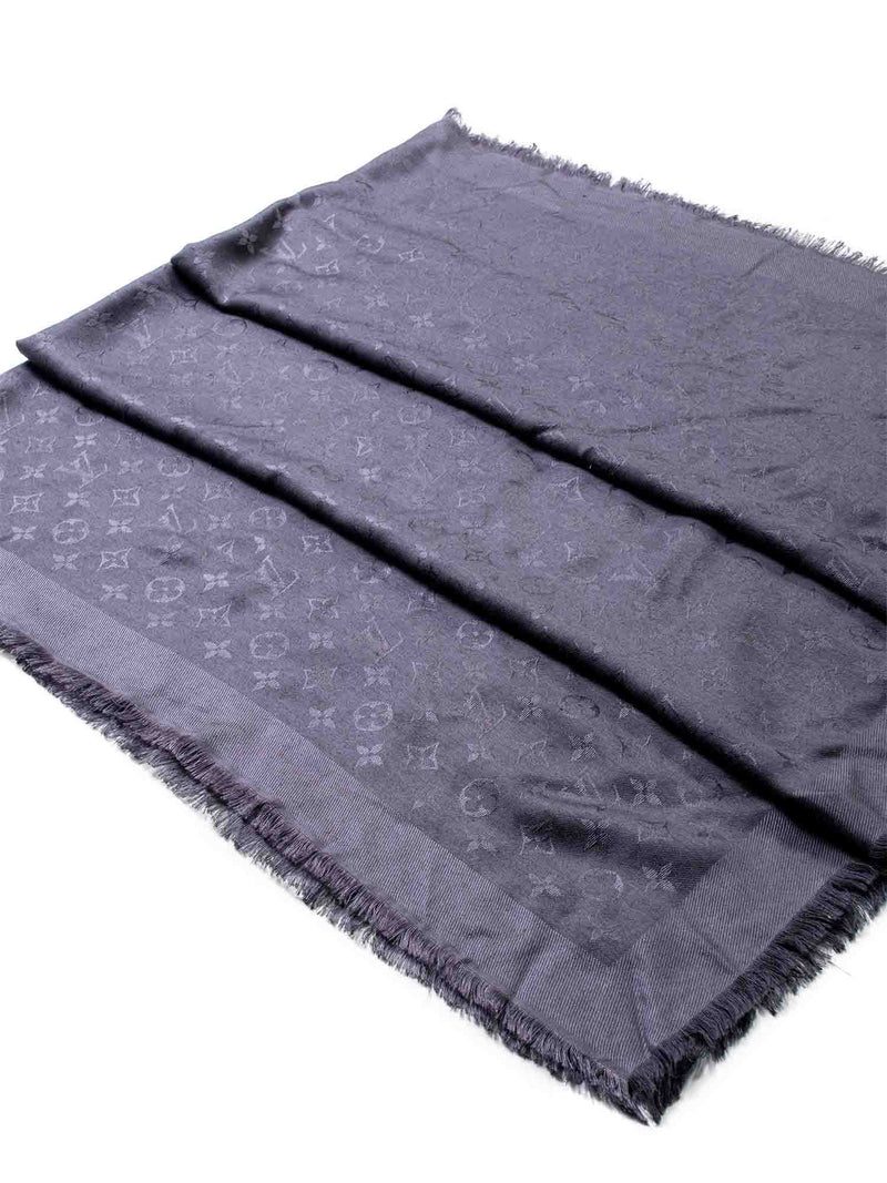 Louis Vuitton Silk Wool Monogram Shawl Navy Grey-designer resale