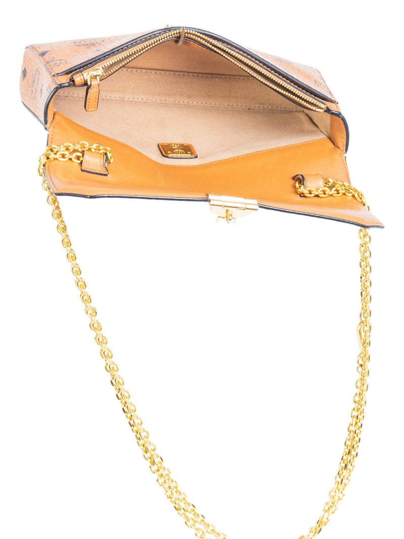 MCM Logo Monogram Leather Flap Messenger Bag Brown-designer resale