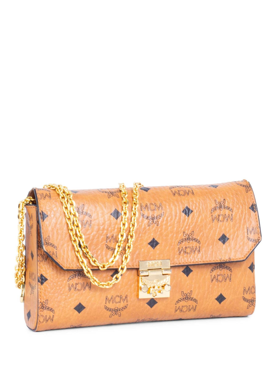 MCM Logo Monogram Leather Flap Messenger Bag Brown