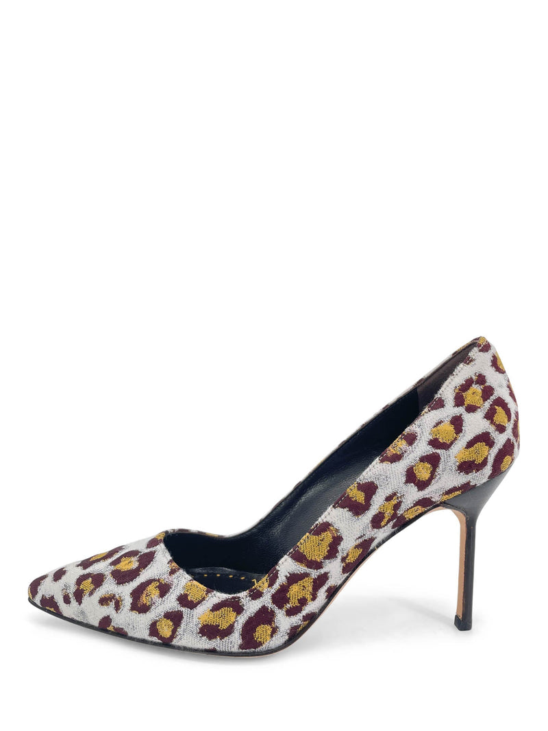 Manolo Blahnik Canvas Leopard Pointy Toe Shoes Multicolor-designer resale