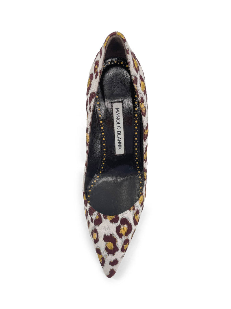 Manolo Blahnik Canvas Leopard Pointy Toe Shoes Multicolor-designer resale