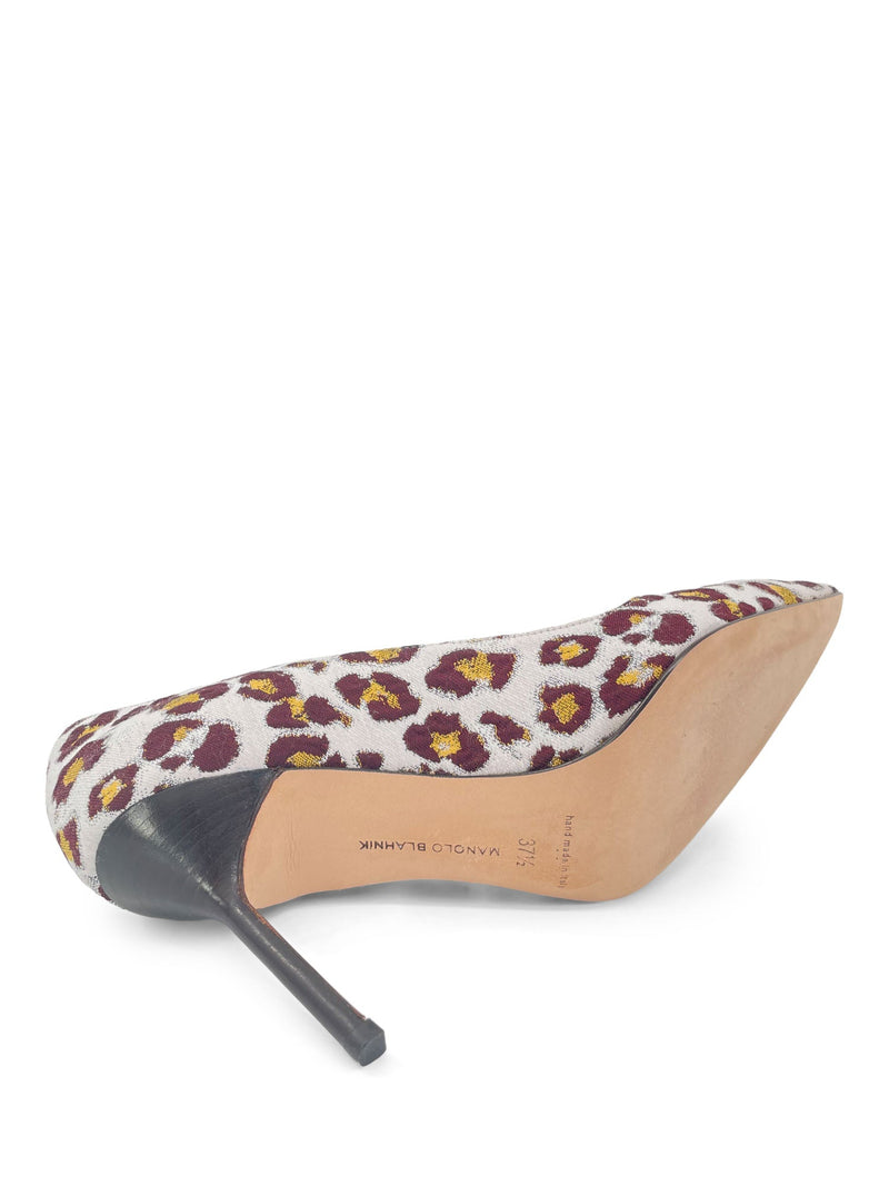 Manolo Blahnik Canvas Leopard Pointy Toe Shoes Multicolor-designer resale