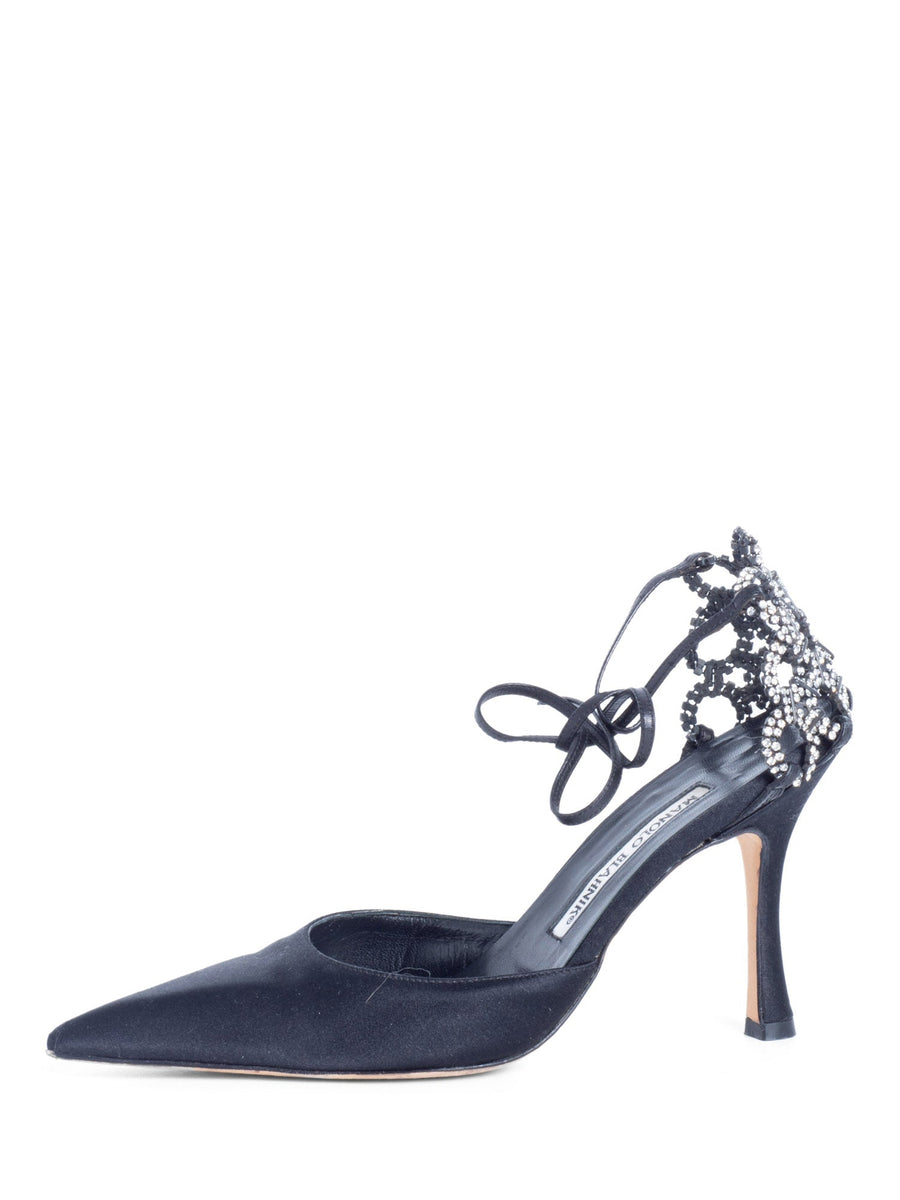 Manolo Blahnik Satin Pointy Toe Shoes Black
