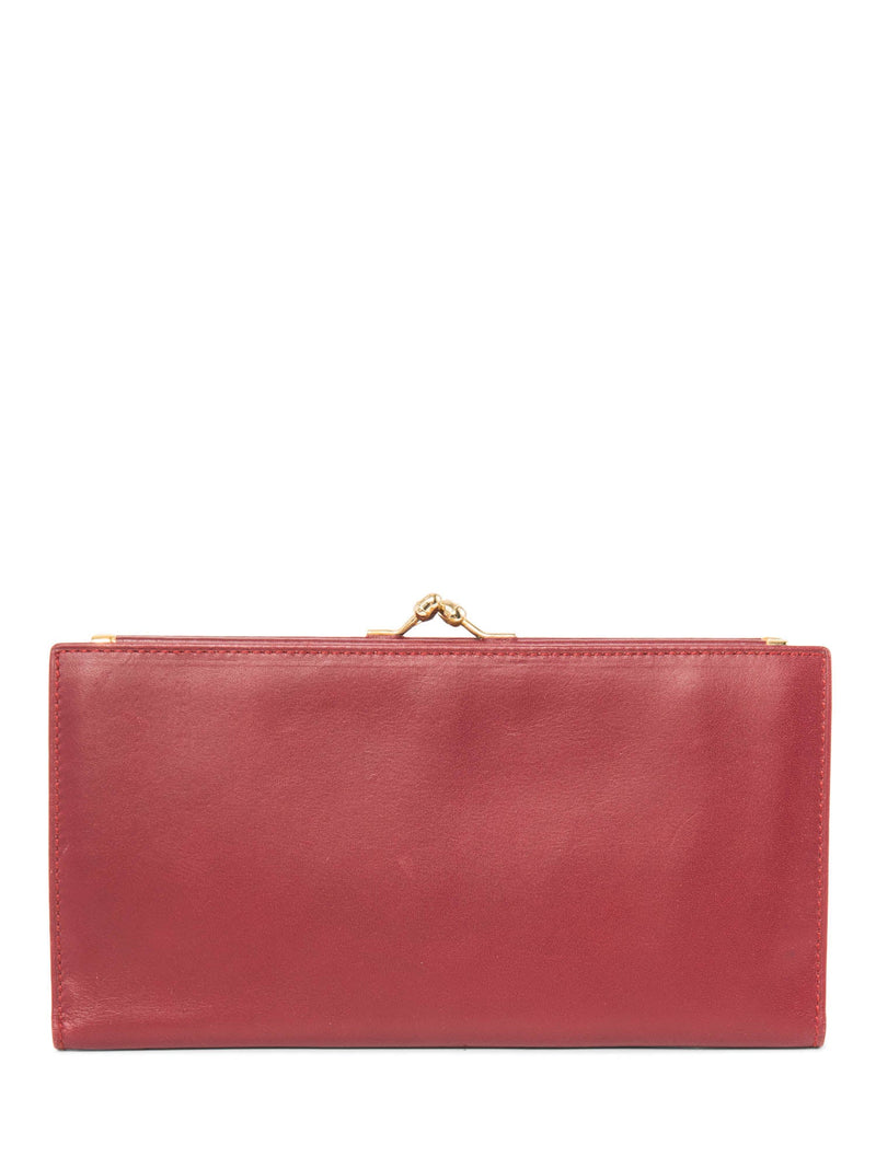 Mark Cross Leather Kisslock Flap Wallet Burgundy Gold-designer resale