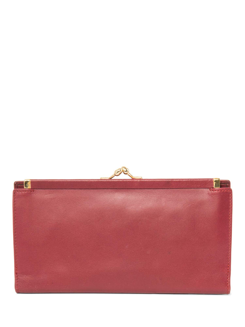 Mark Cross Leather Kisslock Flap Wallet Burgundy Gold-designer resale