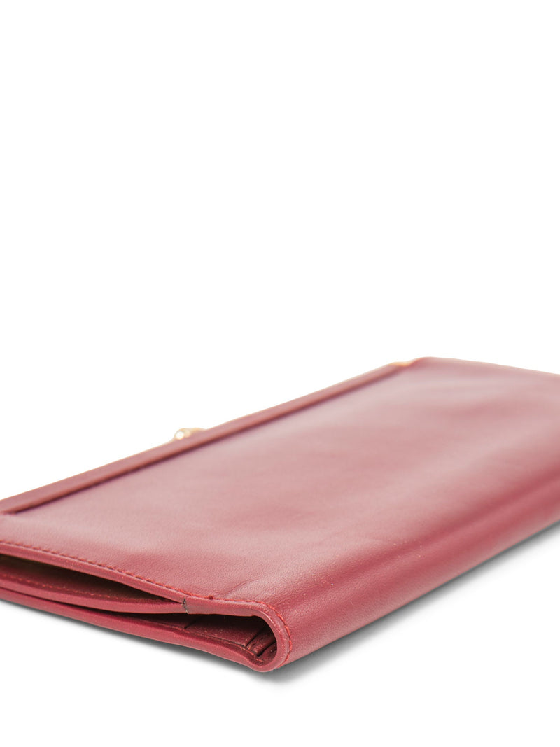 Mark Cross Leather Kisslock Flap Wallet Burgundy Gold-designer resale