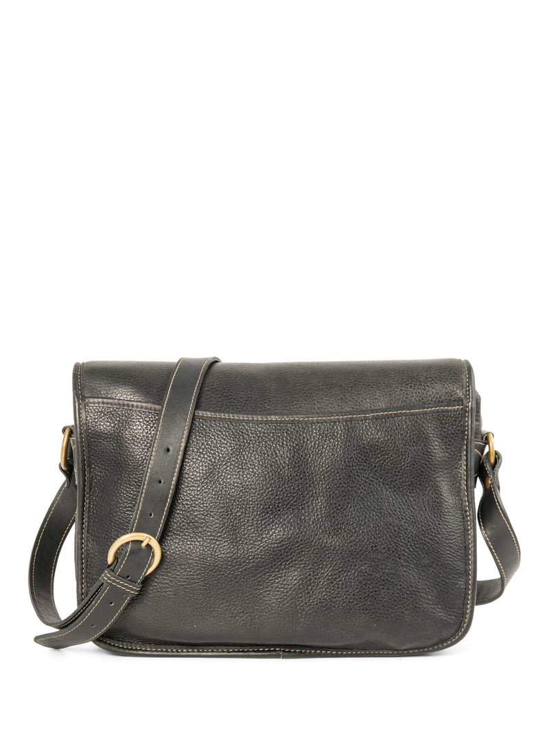 Mark Cross Pebbled Leather Buckle Messenger Bag Black-designer resale