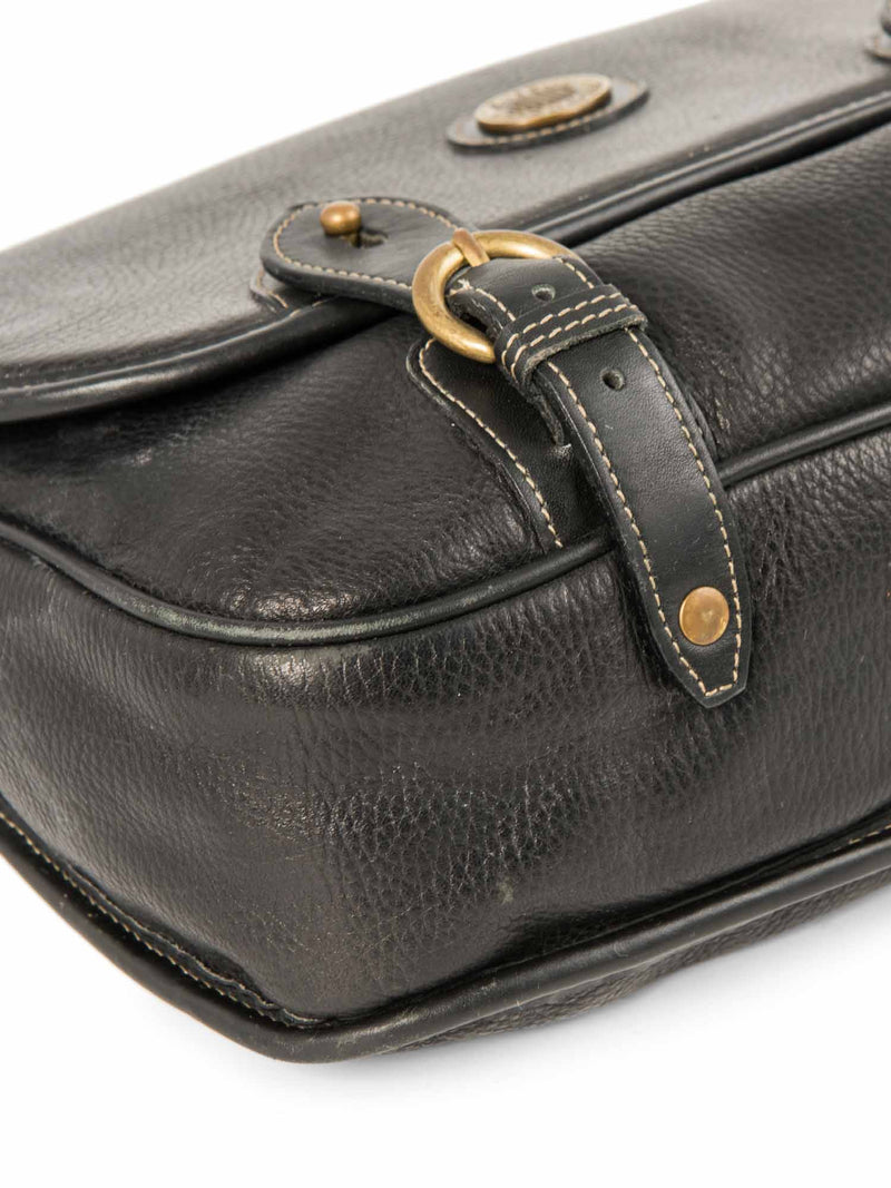 Mark Cross Pebbled Leather Buckle Messenger Bag Black-designer resale