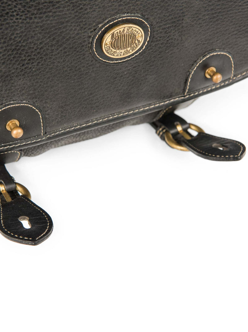 Mark Cross Pebbled Leather Buckle Messenger Bag Black-designer resale