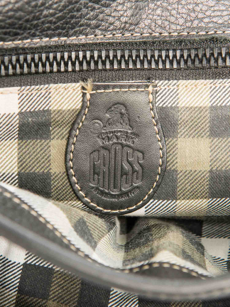 Mark Cross Pebbled Leather Buckle Messenger Bag Black-designer resale