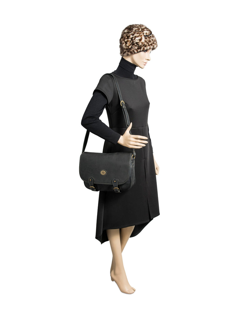 Mark Cross Pebbled Leather Buckle Messenger Bag Black-designer resale