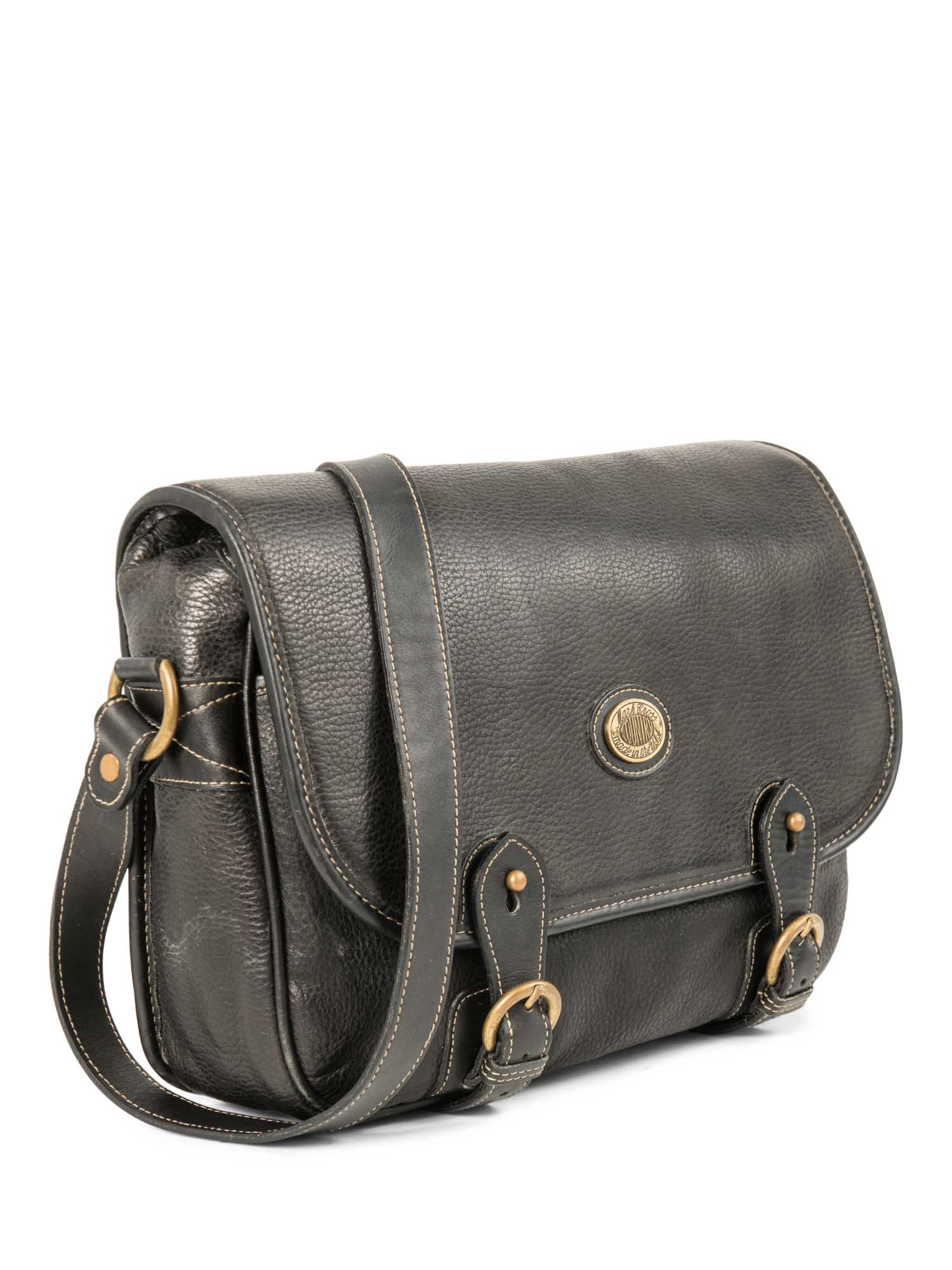 Mark Cross Pebbled Leather Buckle Messenger Bag Black-designer resale