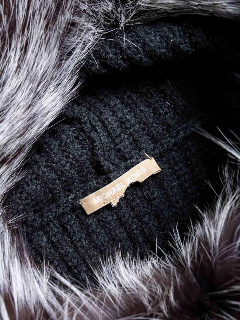 Michael Kors Knitted Cashmere Wool Fox Fur Hooded Vest Charcoal Grey-designer resale