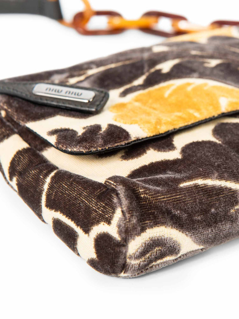 Miu Miu Velvet Floral Top Handle Flap Bag Brown-designer resale