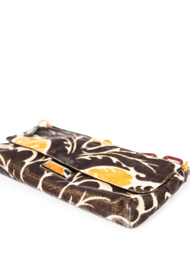 Miu Miu Velvet Floral Top Handle Flap Bag Brown-designer resale